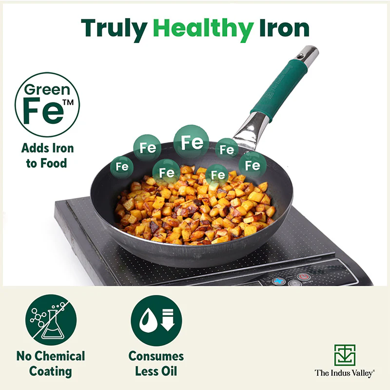 100% Pure Iron Cookware Set: Wok 10 inch + Fry Pan 10 inch + Kadai 10 inch , Kitchen set for Home, Non-Toxic, Pre-seasoned - Image 3