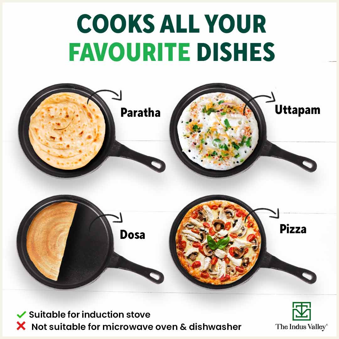 CASTrong Cast Iron Tawa 25.5cm, Pre-seasoned, Nonstick, 100% Pure, Toxin-free, Induction 2.2kg - Image 11