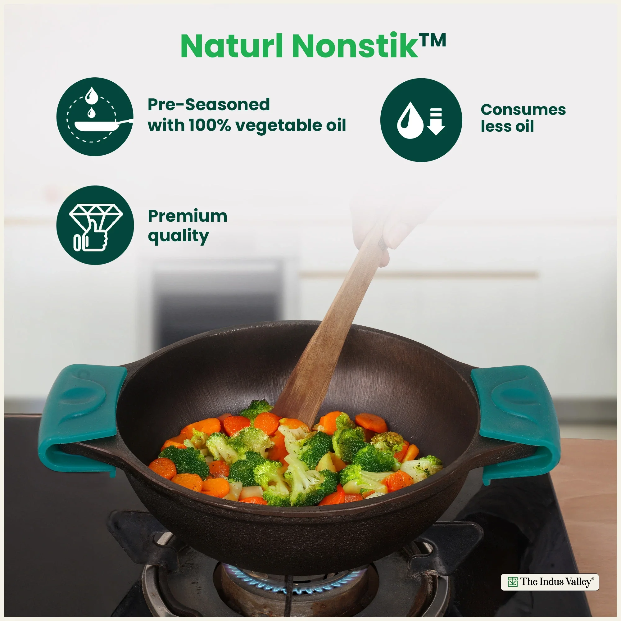 CASTrong Cast Iron Kadai with Silicon Handle 20.8 cm, Pre-seasoned, Naturally Nonstick, 100% Pure, Toxin-free Kadai  1.7 kg - Image 7