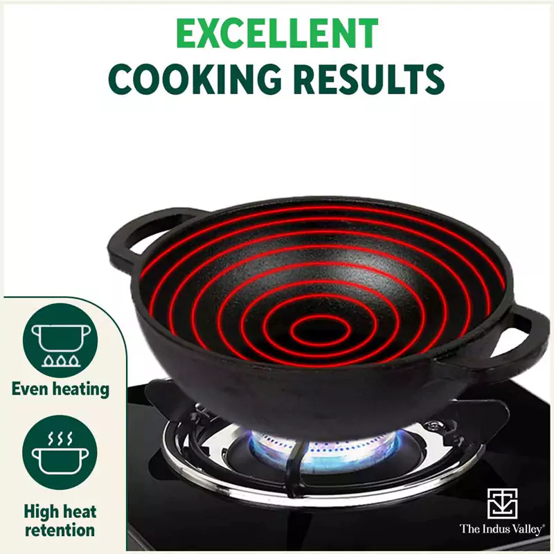 CASTrong Cast Iron Kadai 25.4 cm 2.3L, Pre-seasoned, Naturally Nonstick, 100% Pure, Toxin-free, Induction, Free  110 Spatula - Image 7